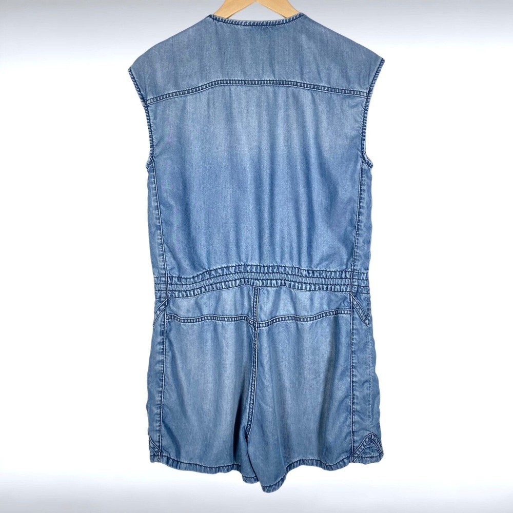 Diesel Womens Romper S Chambray Blue Sleeveless Pockets Lyocell Oversized Short - Picture 2 of 11